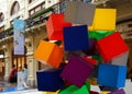 The composition of multi-Colored randomly arranged plastic cubes