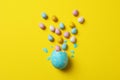 Composition with multicolor easter eggs on background, space for text Royalty Free Stock Photo