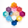 Vividly Bold Paper Hexagons On White Background - Modular Sculpture Inspired Royalty Free Stock Photo