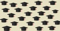 Composition of multiple graduation hats on beige background