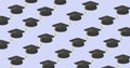 Composition of multiple graduation hats on blue background