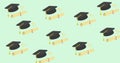 Composition of multiple graduation hats on green background