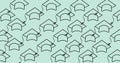 Composition of multiple graduation hats on green background