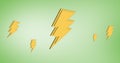Composition of multiple yellow electricity bolts over green background
