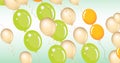 Composition of multiple yellow and green balloons on blue background