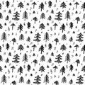 Composition with music note symbols and pine firs forest