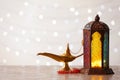 Composition with Muslim lamp Fanus and space Royalty Free Stock Photo