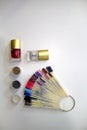 Composition of nail polish, glitter and bright nail samples