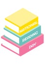 Composition of national reading day text over book icons on white backgorund Royalty Free Stock Photo