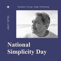 Composition of national simplicity day text over senior biracial man