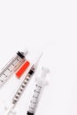 The composition of the needles. Various syringes medical waste. Royalty Free Stock Photo