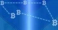 Composition of network of bitcoin symbols over glowing blue background