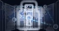 Composition of network of online security padlocks over computer servers Royalty Free Stock Photo