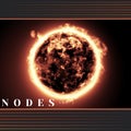 Composition of nodes vol 1 text over glowing globe on dark background