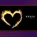 Composition of nodes vol 1 text over glowing heart on black background