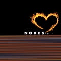 Composition of nodes vol 1 text over glowing heart on black background