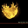 Composition of nodes vol 1 text over glowing heart on black background