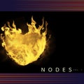 Composition of nodes vol 1 text over glowing heart on dark background