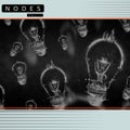 Composition of nodes vol 1 text over glowing light bulbs on black background