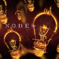 Composition of nodes vol 1 text over glowing light bulbs on dark background