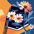 Composition of notebook with flowers on colorful background. back to school and education concept digitally   AI Generated Royalty Free Stock Photo