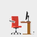 Composition with office chair Computer table and a sign vacant. Business hiring and recruiting concept. Flat vector illustration Royalty Free Stock Photo
