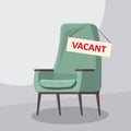 Composition with office chair and a sign vacant. Business hiring and recruiting concept. Vector illustration. Royalty Free Stock Photo