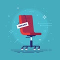 Composition with office chair and a sign vacant. Business hiring and recruiting concept. Vector illustration. Royalty Free Stock Photo