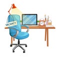 Composition with office chair and a sign vacant. Business hiring and recruiting concept. Vector illustration. Web site page and mo Royalty Free Stock Photo