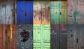 Composition of old rustic doors in a rural spanish village Royalty Free Stock Photo