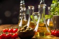Composition of olive oils in bottles Royalty Free Stock Photo