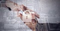 Composition of online security padlock icon over handshake and cityscape Royalty Free Stock Photo