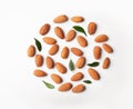 Composition with organic almond nuts on white background Royalty Free Stock Photo