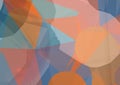 Composition of overlapping translucent blue,orange and pink abstract shapes