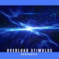 Composition of overload stimulus audiophile text over blue light trails on black background