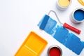 Composition with paint cans and space for text on white Royalty Free Stock Photo