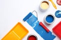 Composition with paint cans and space for text on white Royalty Free Stock Photo