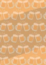 Composition of pairs of beer glasses in rows making toast on orange background