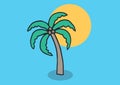 Composition of palm trees with yellow sun on blue background Royalty Free Stock Photo