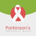 Composition of parkinson\'s awareness month and white ribbon on white and green background