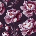 Seamless pattern with red peonies, flower background, wallpaper, AI generated Art Royalty Free Stock Photo