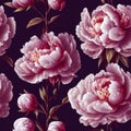 Seamless pattern with red peonies, flower background, wallpaper, AI generated Art Royalty Free Stock Photo