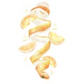 Composition with peeled lemon and slices. Juicy fruit. Watercolor illustration. Isolated on a white background. For your