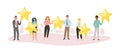 Composition people star, top positive concept, online application, characteristic buyer, design, cartoon style vector