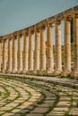 The composition of pillars in the city of Jerash Jordan