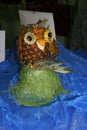 Composition from pineapple and orange stylized as an eagle owl