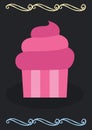 Composition of pink cupcake icon on black background Royalty Free Stock Photo