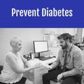 Composition of prevent diabetes text over caucasian woman checking sugar level