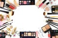 The composition of the professional cosmetics top view on white isolate Royalty Free Stock Photo