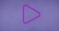 Composition of purple neon outline play icon over purple background